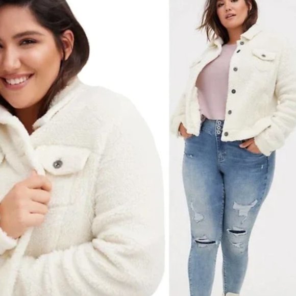 torrid Jackets & Blazers - Torrid Trucker Jacket in Faux Shearling White NWT